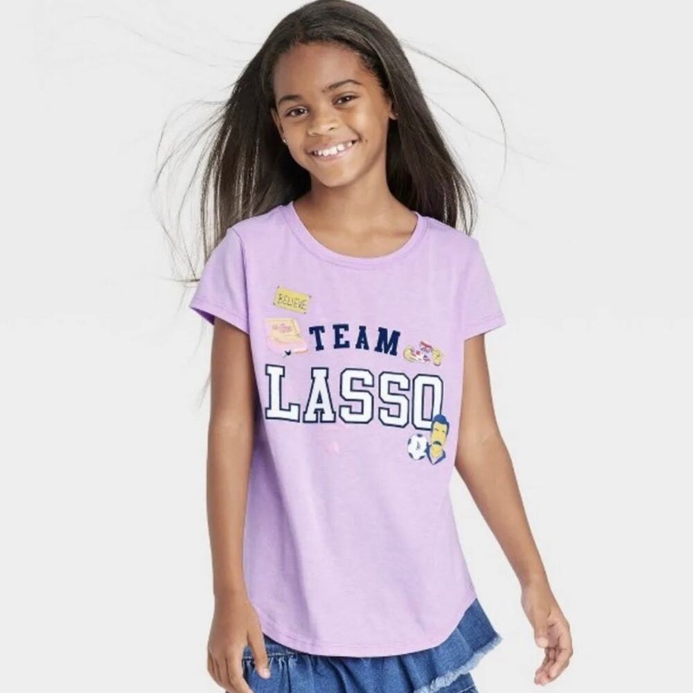 New Girl's Ted Team Lasso Purple Graphic Tee Medium 7/8‎